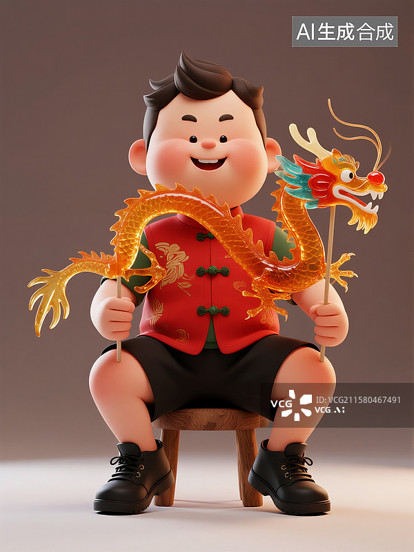 【AI数字艺术】3D渲染玩糖画的小男孩图片素材