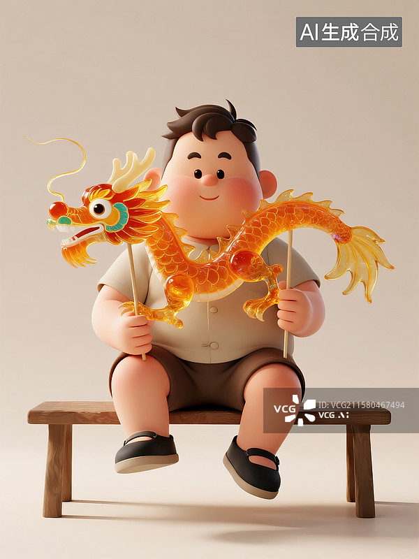 【AI数字艺术】3D渲染玩糖画的小男孩图片素材