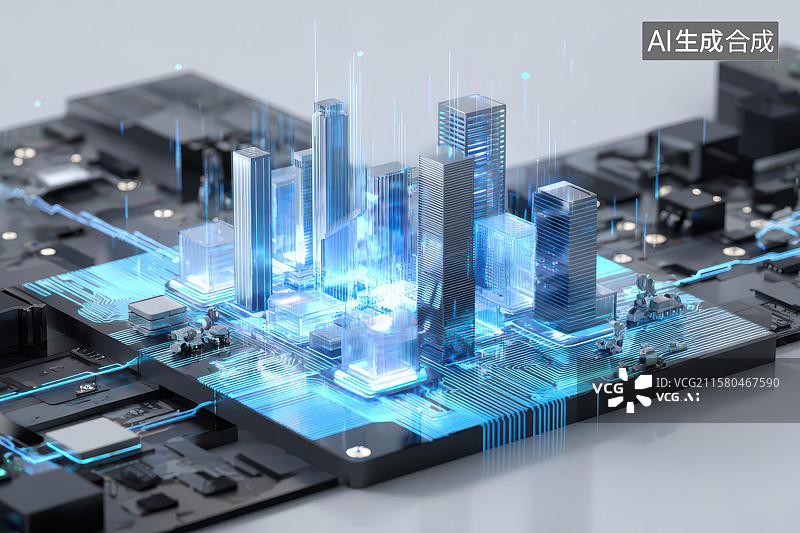 【AI数字艺术】未来科技芯片城市立体景观图图片素材