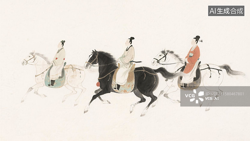 【AI数字艺术】水墨画骑马图片素材
