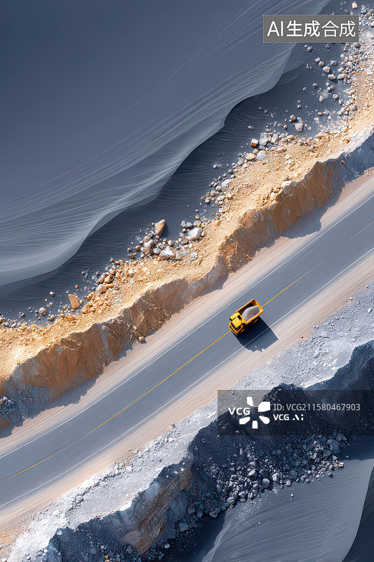 【AI数字艺术】采石场工程车俯瞰作业图图片素材