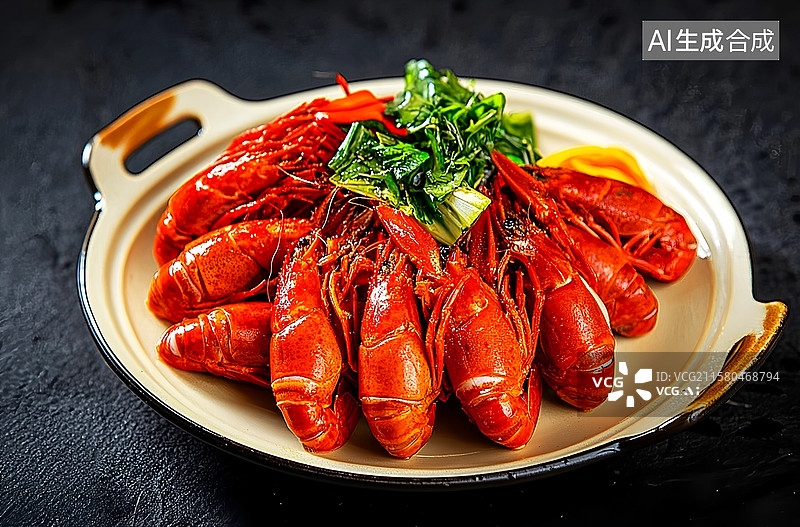 【AI数字艺术】磁盘中的麻辣小龙虾，湖南菜湘菜，深夜食堂夜宵插画图片素材