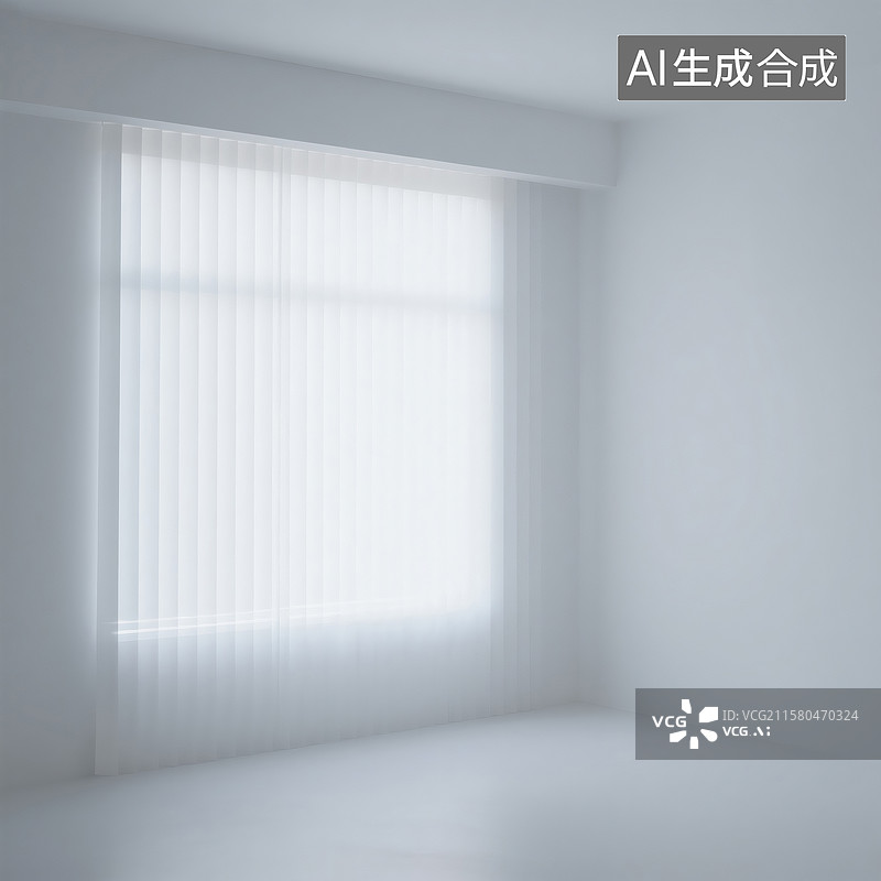 【AI数字艺术】3D渲染的极简主义白色房间和透光磨砂窗户画面图片素材