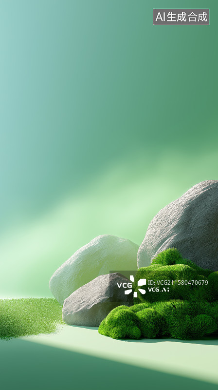 【AI数字艺术】极简电商背景——苔藓与岩石图片素材
