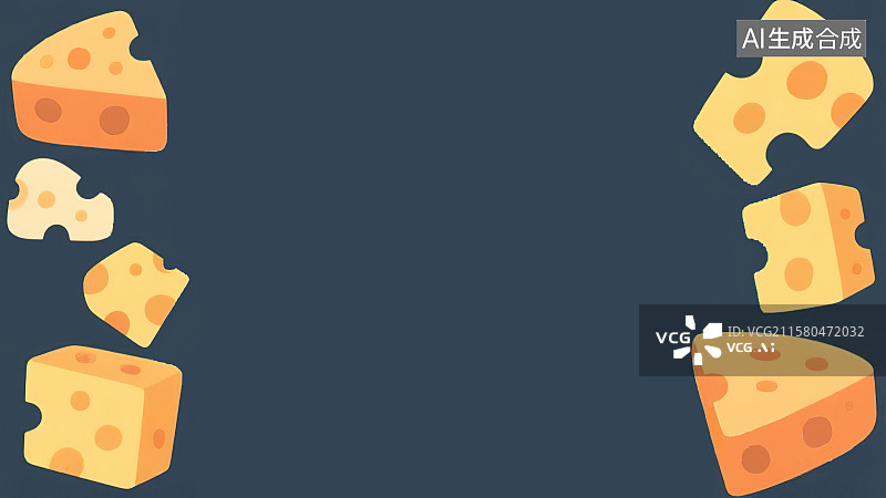【AI数字艺术】2D卡通两侧背景趣味扁平元素，许多块状芝士奶酪可爱儿童绘本插图绘画装饰画图案印花边框角图图片素材