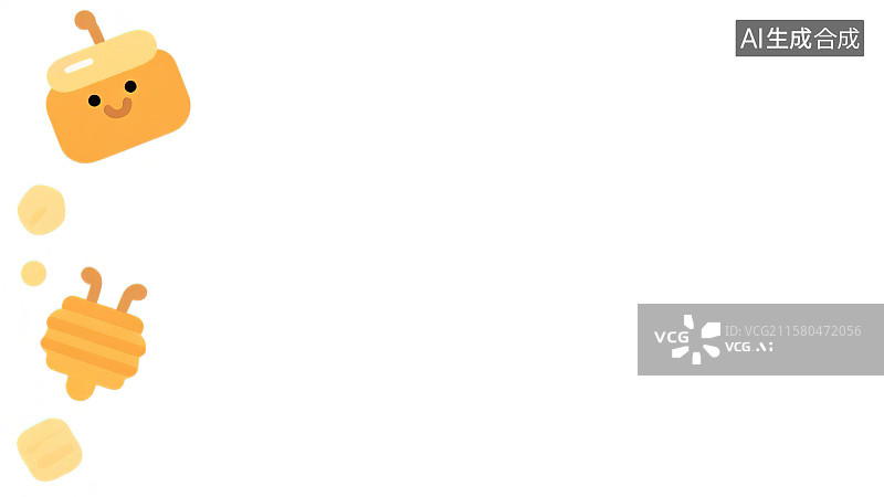 【AI数字艺术】2D卡通居左背景趣味扁平元素，勤劳的小蜜蜂飞来飞去采蜂蜜儿童绘本插图绘画装饰画图案印花边框角图图片素材