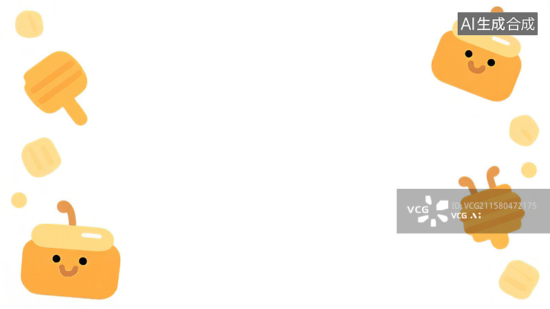 【AI数字艺术】2D卡通两侧背景趣味扁平元素，勤劳的小蜜蜂飞来飞去采蜂蜜儿童绘本插图绘画装饰画图案印花边框角图图片素材