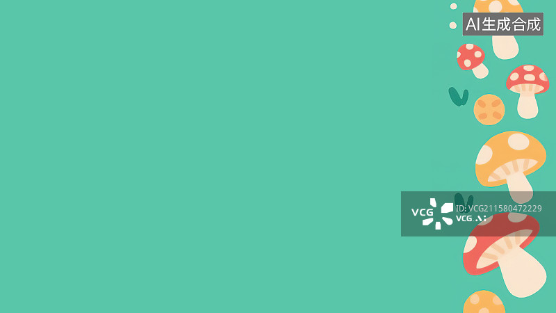 【AI数字艺术】2D卡通居右背景趣味扁平元素，许多彩色蘑菇各种各样五彩缤纷可爱儿童绘本插图绘画装饰画图案印花边框角图图片素材