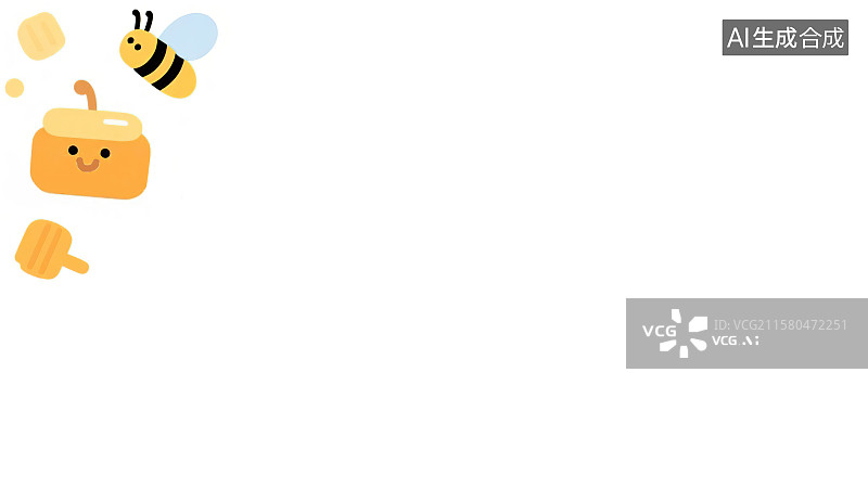 【AI数字艺术】2D卡通左上背景趣味扁平元素，勤劳的小蜜蜂飞来飞去采蜂蜜儿童绘本插图绘画装饰画图案印花边框角图图片素材