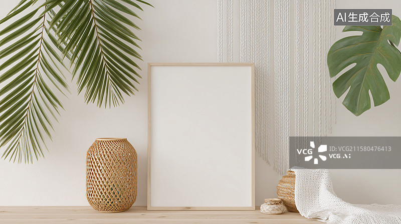 【AI数字艺术】极简主义室内空白相框图片素材