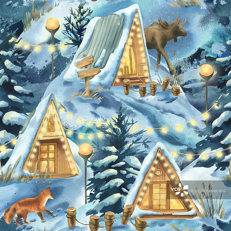 夜间森林中的冬季风景图片素材