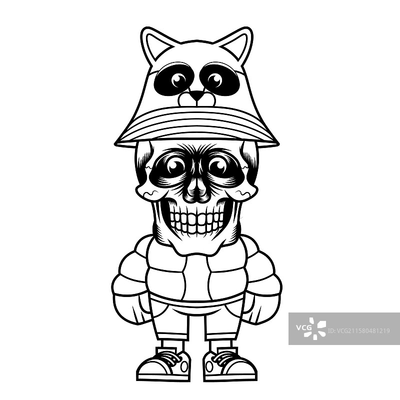 卡通骷髅浣熊帽轮廓图片素材