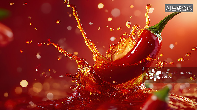 【AI数字艺术】油花四溅的红辣椒图片素材
