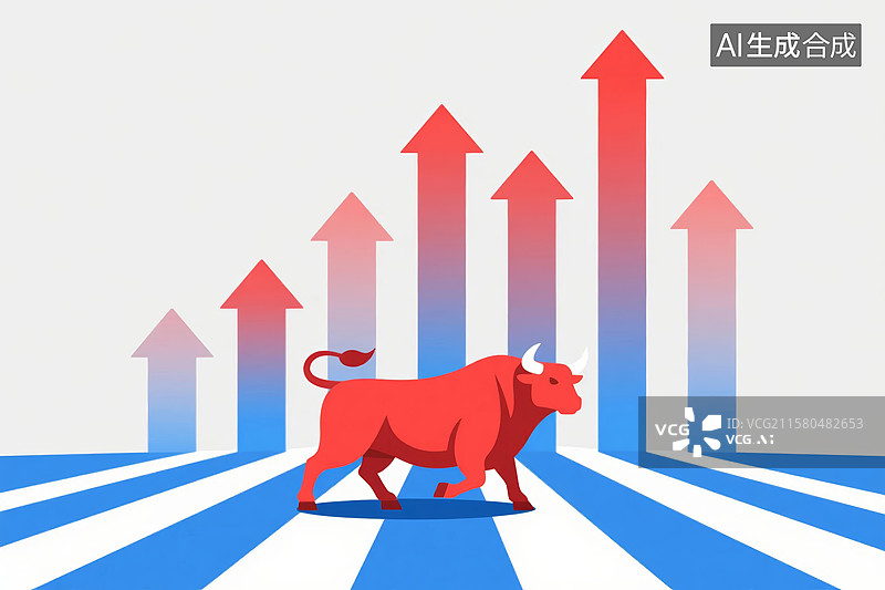 【AI数字艺术】红牛图表牛市上涨场景图片素材