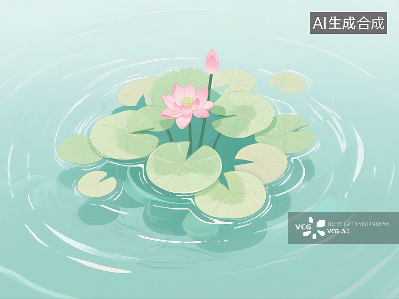 【AI数字艺术】夏日荷塘荷花荷叶高视角图图片素材