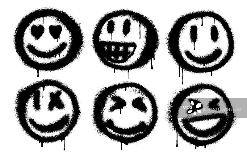 一组涂鸦喷漆的嬉笑面孔图片素材