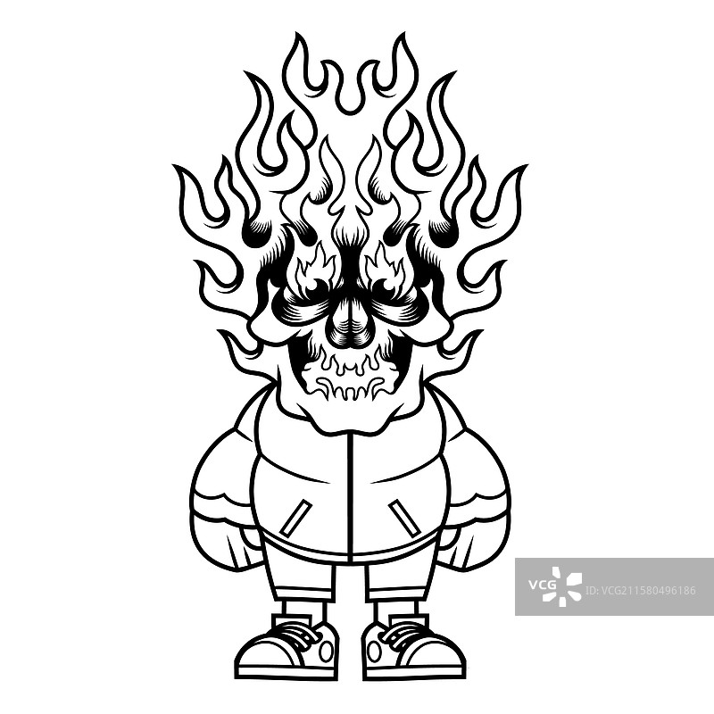 卡通骷髅火焰轮廓吉祥物角色设计图片素材