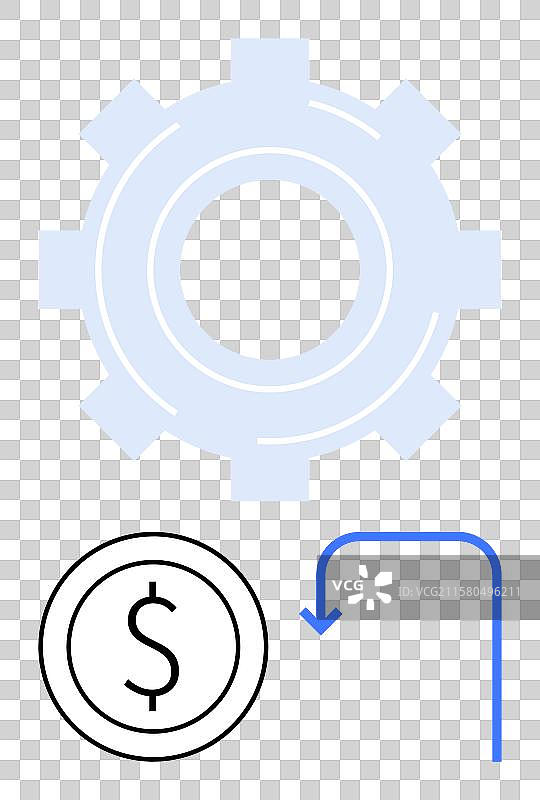带有美元硬币和箭头的齿轮说明图片素材