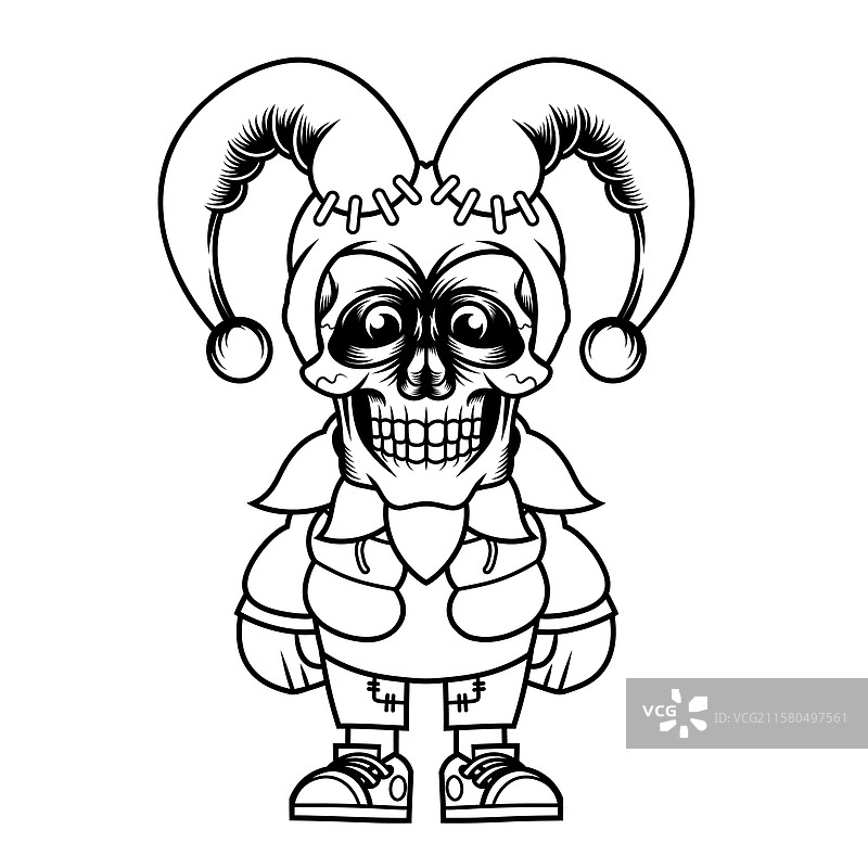 卡通骷髅小丑角色设计轮廓图片素材
