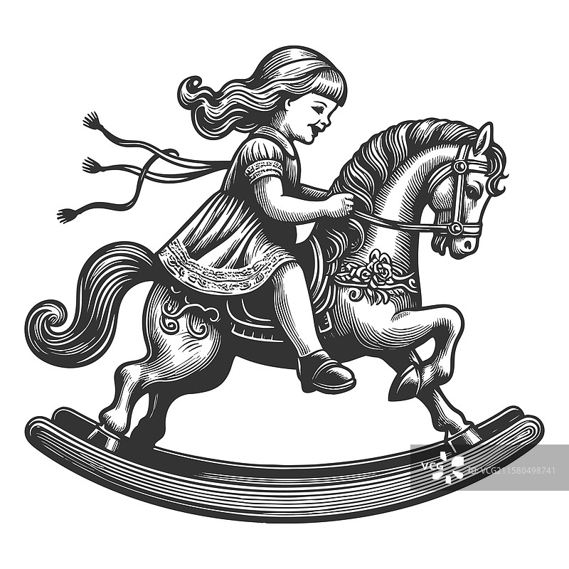 女孩骑着摇马图片素材