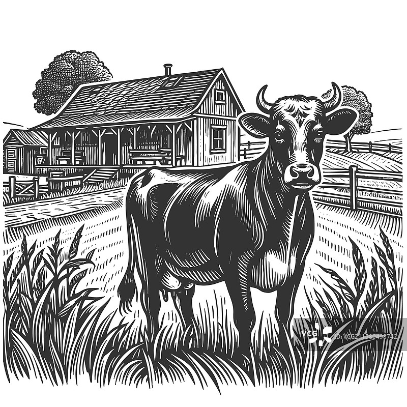 农场房屋前的牛图片素材