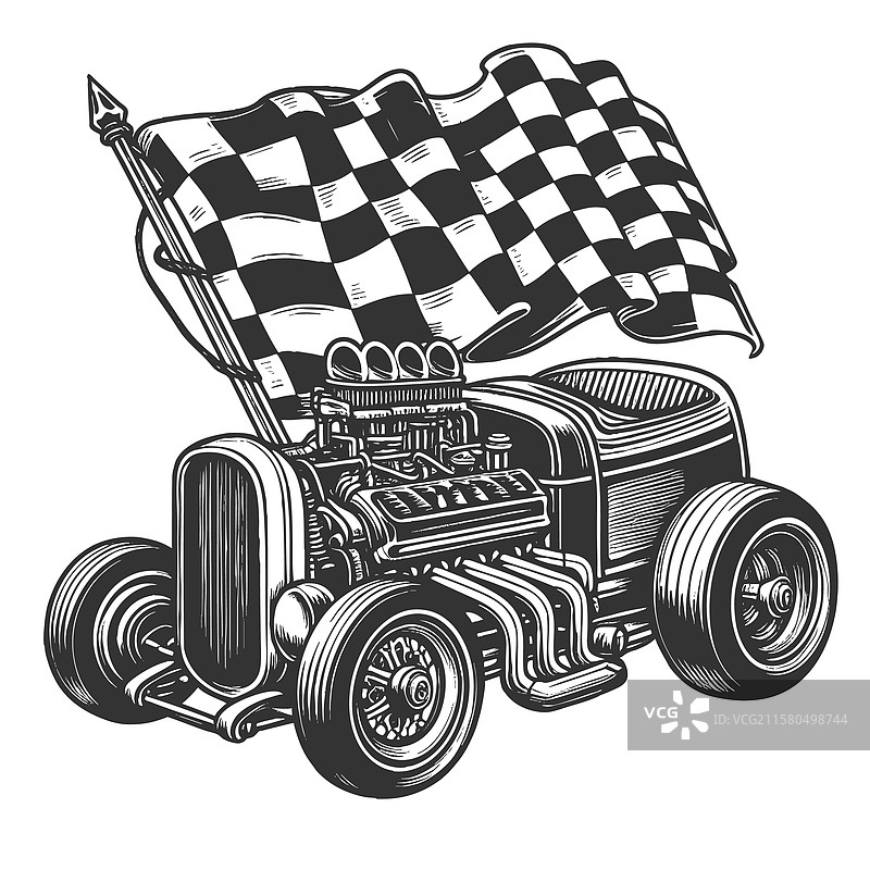 热棒车与赛车旗帜图片素材