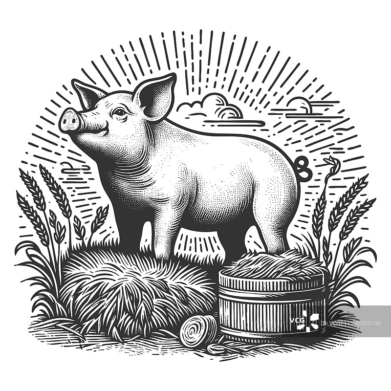 农场里的猪与谷仓图片素材