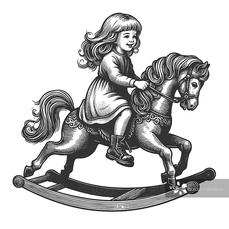 女孩骑着摇马图片素材