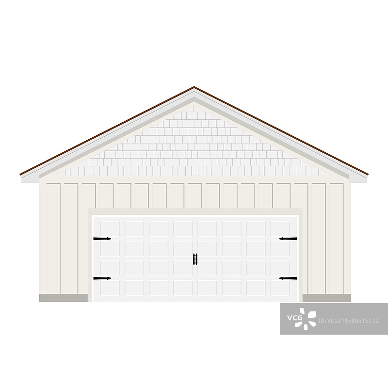 白色美式风格车库，带门，孤立在外图片素材