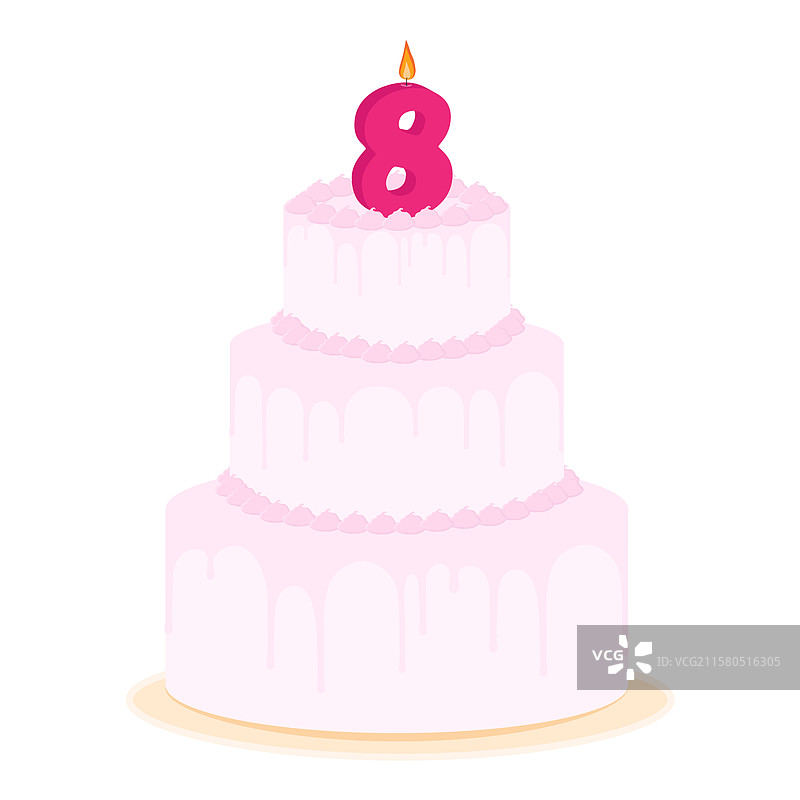 庆祝蛋糕上插着数字8的蜡烛，纪念周年庆典图片素材