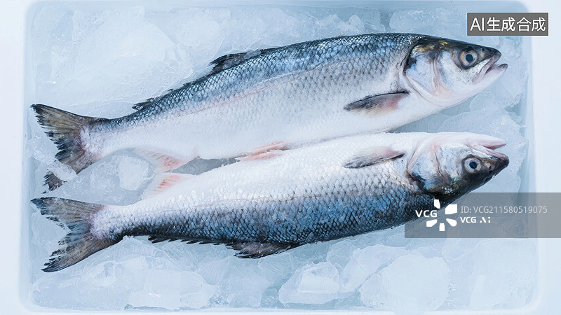 【AI数字艺术】冰上两条新鲜鱼图片素材