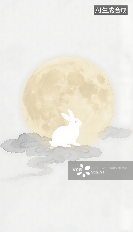【AI数字艺术】新中式简约中秋节月亮玉兔插画背景图片素材