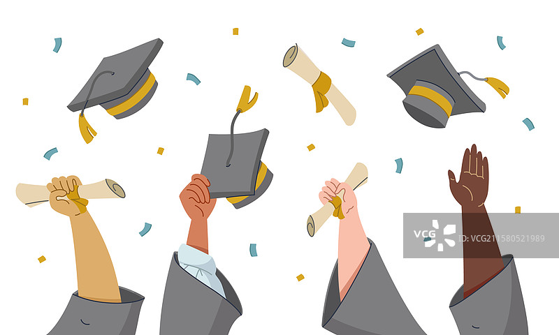 学生的手握着并抛掷毕业帽图片素材