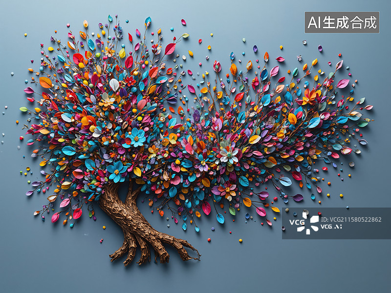 【AI数字艺术】彩色生命之树图片素材
