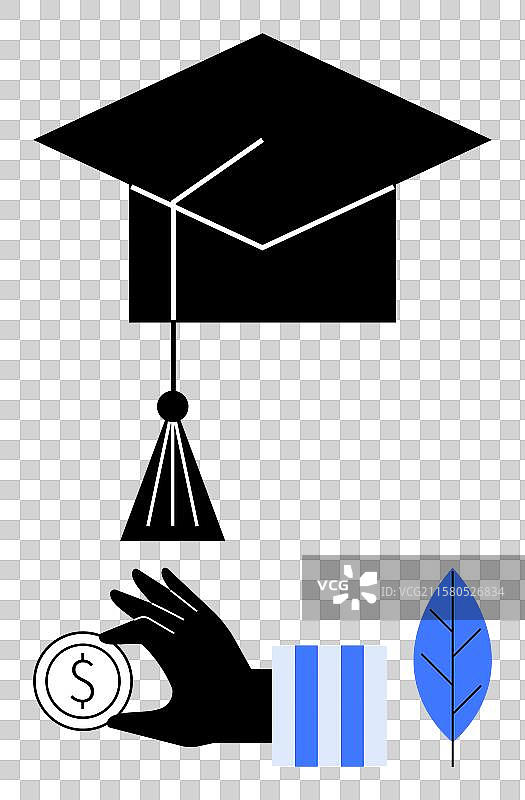 手握硬币的毕业帽与流苏图片素材