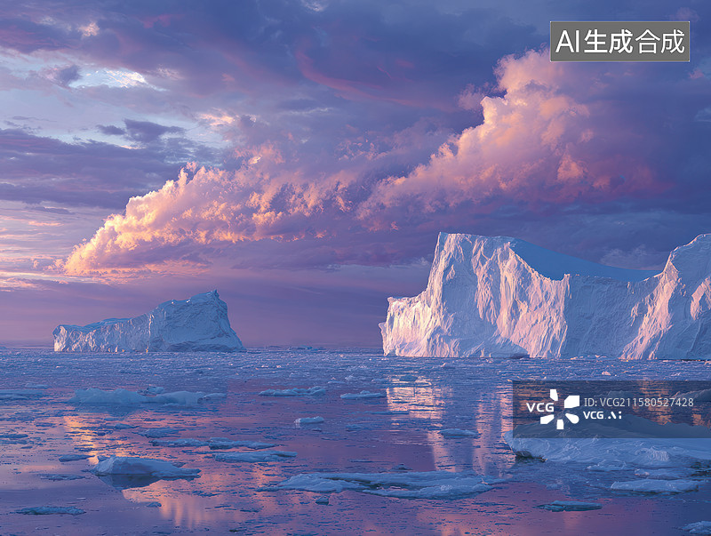 【AI数字艺术】壮丽的冰山日落图片素材