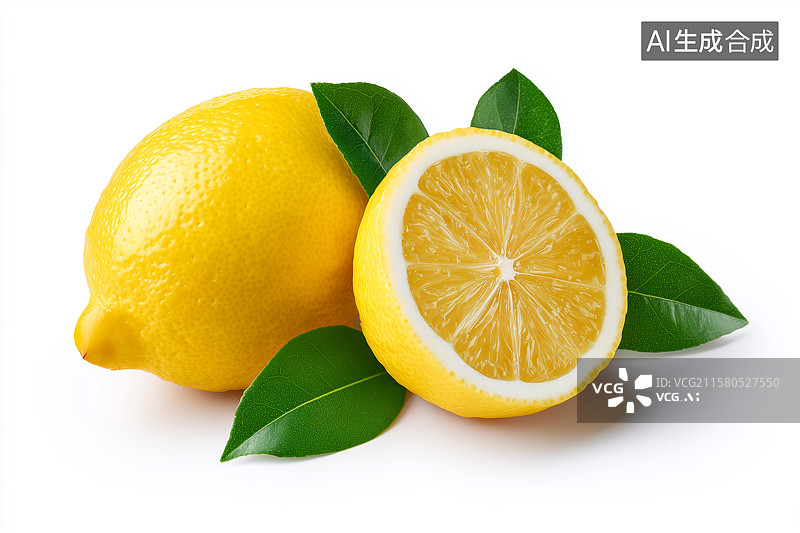 【AI数字艺术】白色背景下的黄色柠檬图片素材