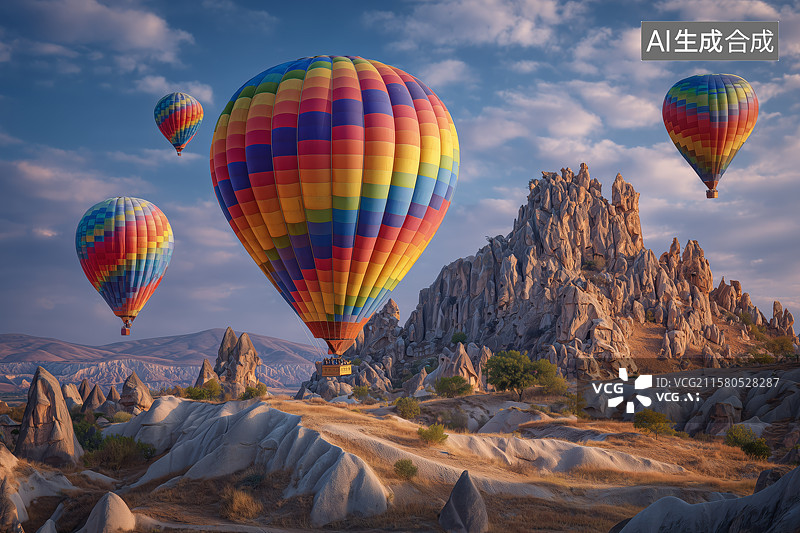 【AI数字艺术】美丽的热气球飞舞在空中图片素材