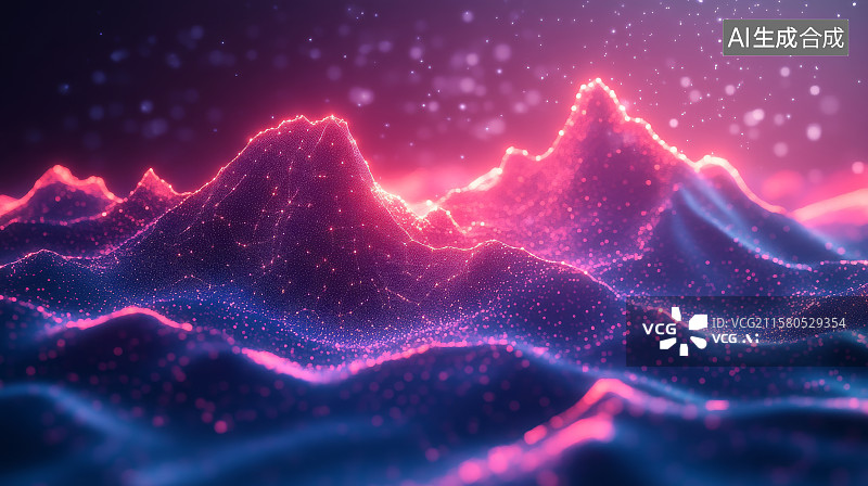 【AI数字艺术】霓虹山峦与星空的梦幻景象图片素材
