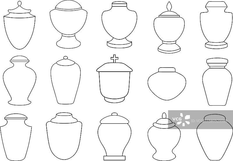 不同类型的葬礼火化骨灰盒组合图片素材