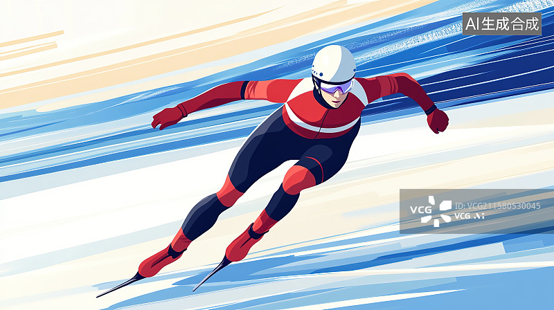 【AI数字艺术】冬季运动会上速滑运动员脚踩冰刀在冰场上比赛拼搏图片素材