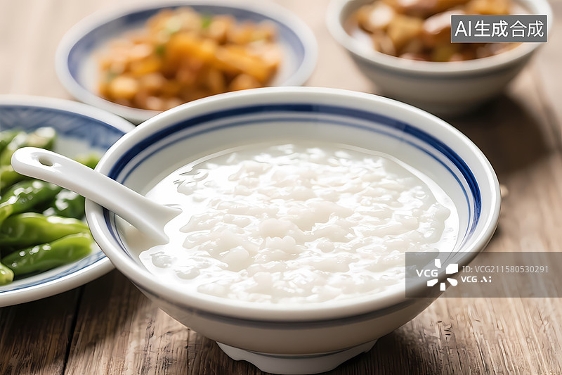 【AI数字艺术】中国各种特色美食，早餐面点，中餐正餐，一碗白粥图片素材