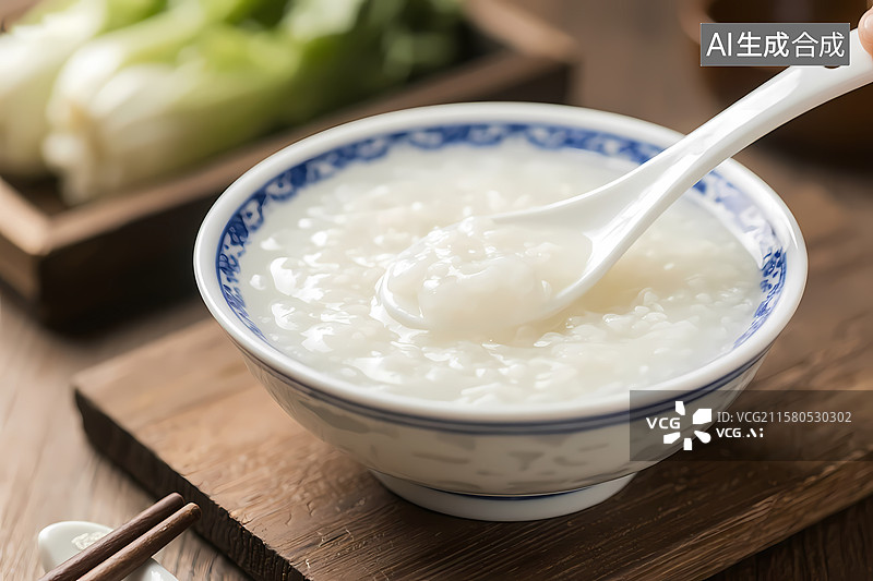 【AI数字艺术】中国各种特色美食，早餐面点，中餐正餐，一碗白粥图片素材