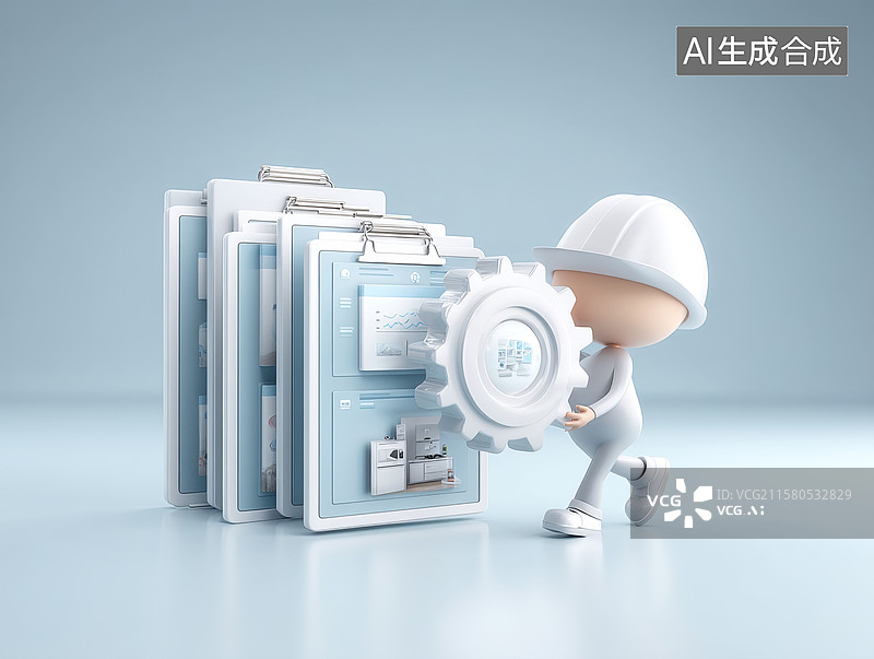 【AI数字艺术】小工人推动齿轮文件夹图片素材