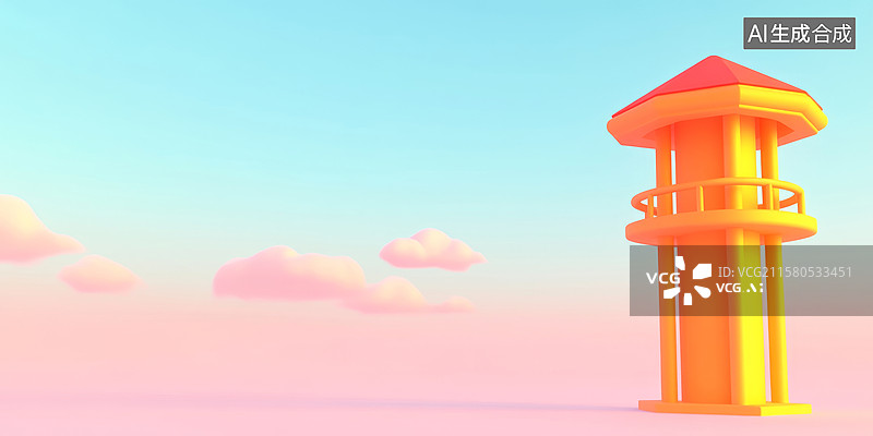 【AI数字艺术】梦幻橙色瞭望塔图片素材