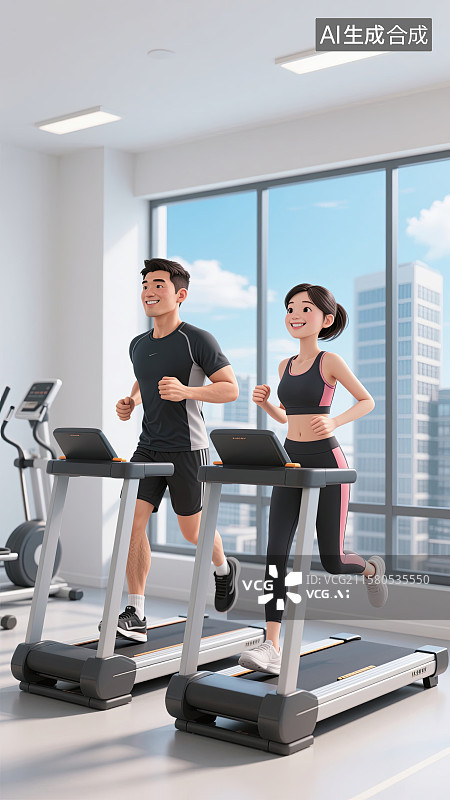 【AI数字艺术】情侣，跑步，健身，微笑，全民健身日图片素材