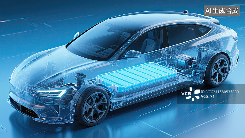 【AI数字艺术】3D，电动汽车，电池，骨架，汽车图片素材
