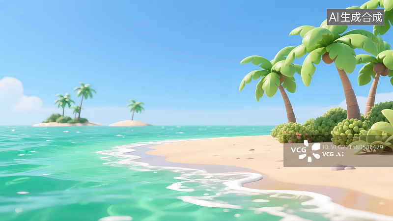 【AI数字艺术】夏天海滩度假3D插画图片素材