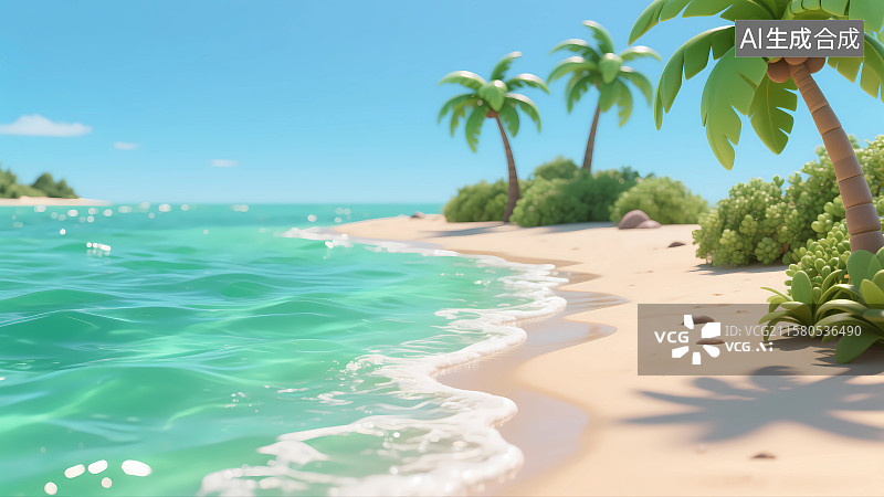 【AI数字艺术】夏天海滩度假3D插画图片素材
