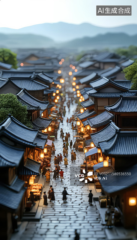 【AI数字艺术】清明上河图风格繁华古镇夜景图片素材